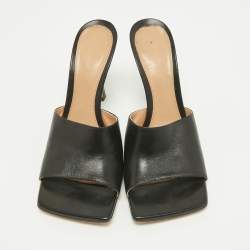 Pre Owned Bottega Veneta Black Leather Stretch Square Toe Slide Sandals Size 39