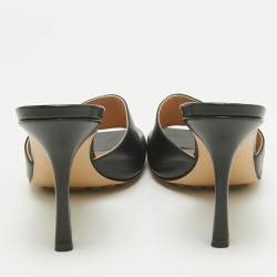 Pre Owned Bottega Veneta Black Leather Stretch Square Toe Slide Sandals Size 39