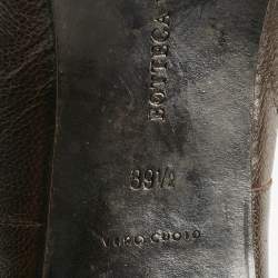 Pre Owned Bottega Veneta Dark Brown Woven Leather Zipped Knee Length Boots Size 39.5