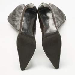 Pre Owned Bottega Veneta Dark Brown Woven Leather Zipped Knee Length Boots Size 39.5