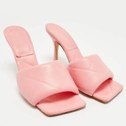Pre Owned Bottega Veneta Pink Quilted Leather Lido Slide Sandals Size 40 