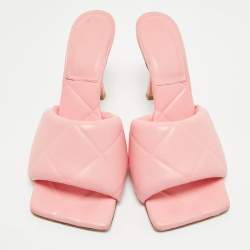 Pre Owned Bottega Veneta Pink Quilted Leather Lido Slide Sandals Size 40 