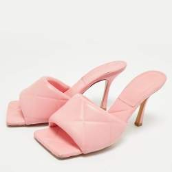 Pre Owned Bottega Veneta Pink Quilted Leather Lido Slide Sandals Size 40 