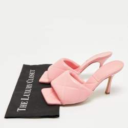 Pre Owned Bottega Veneta Pink Quilted Leather Lido Slide Sandals Size 40 