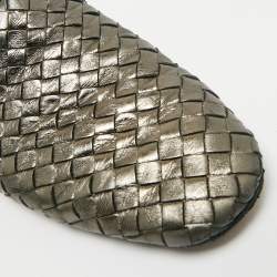 Pre Owned Bottega Veneta Metallic Bronze Leather Intrecciato Mules 38