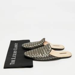 Pre Owned Bottega Veneta Metallic Bronze Leather Intrecciato Mules 38