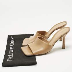 Pre Owned Bottega Veneta Beige Leather Stretch Slide Sandals Size 40