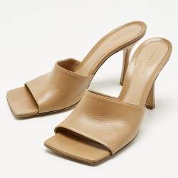 Pre Owned Bottega Veneta Beige Leather Stretch Slide Sandals Size 40