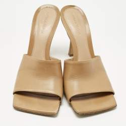 Pre Owned Bottega Veneta Beige Leather Stretch Slide Sandals Size 40