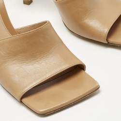 Pre Owned Bottega Veneta Beige Leather Stretch Slide Sandals Size 40