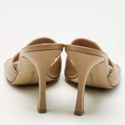 Pre Owned Bottega Veneta Beige Leather Stretch Slide Sandals Size 40