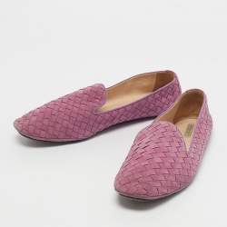 Pre Owned Bottega Veneta Light Purple Intrecciato Suede Smoking Slippers Size 40