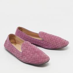 Pre Owned Bottega Veneta Light Purple Intrecciato Suede Smoking Slippers Size 40