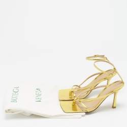 Pre Owned Bottega Veneta Gold Leather Stretch Ankle Strap Sandals Size 37.5