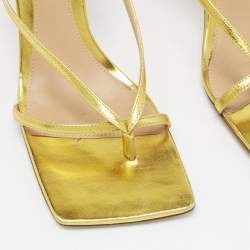 Pre Owned Bottega Veneta Gold Leather Stretch Ankle Strap Sandals Size 37.5