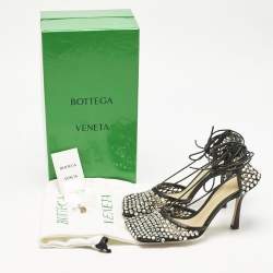 Pre Owned Bottega Veneta Black Crystal Embellished Mesh Sparkle Stretch Sandals Size 39
