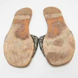Pre Owned Bottega Veneta Metallic Grey Intrecciato Leather Flat Slides Size 39