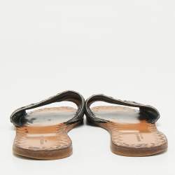Pre Owned Bottega Veneta Metallic Grey Intrecciato Leather Flat Slides Size 39