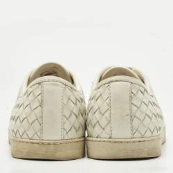 Pre Owned Bottega Veneta White Intrecciato Leather Low Top Sneakers Size 38