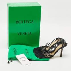 Pre Owned Bottega Veneta Black Crochet Mesh and Leather Stretch Ankle Wrap Pumps Size 36