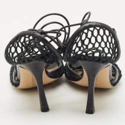 Pre Owned Bottega Veneta Black Crochet Mesh and Leather Stretch Ankle Wrap Pumps Size 36