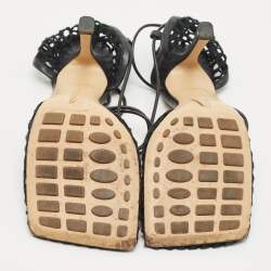 Pre Owned Bottega Veneta Black Crochet Mesh and Leather Stretch Ankle Wrap Pumps Size 36