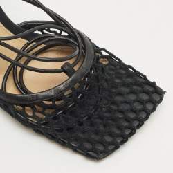 Pre Owned Bottega Veneta Black Crochet Mesh and Leather Stretch Ankle Wrap Pumps Size 36