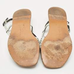 Pre Owned Bottega Veneta Silver Intrecciato Leather Calvados Slingback Sandals Size 38