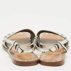 Pre Owned Bottega Veneta Silver Intrecciato Leather Calvados Slingback Sandals Size 38