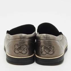 Pre Owned Bottega Veneta Metallic Grey Intrecciato Leather Slip On Sneakers Size 37.5