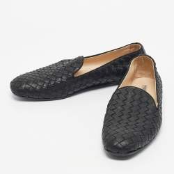 Pre Owned Bottega Veneta Black Intrecciato Leather Smoking Slippers Size 37.5