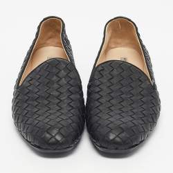 Pre Owned Bottega Veneta Black Intrecciato Leather Smoking Slippers Size 37.5