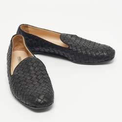 Pre Owned Bottega Veneta Black Intrecciato Leather Smoking Slippers Size 37.5