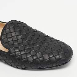 Pre Owned Bottega Veneta Black Intrecciato Leather Smoking Slippers Size 37.5