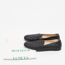 Pre Owned Bottega Veneta Black Intrecciato Leather Smoking Slippers Size 37.5