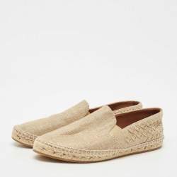 Pre Owned Bottega Veneta Metallic Gold Intrecciato Canvas Espadrille Flats Size 38