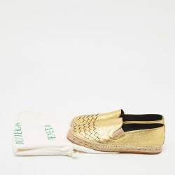 Pre Owned Bottega Veneta Gold Leather Intrecciato Espadrille Flats Size 37
