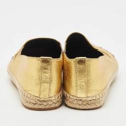 Pre Owned Bottega Veneta Gold Leather Intrecciato Espadrille Flats Size 37