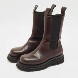Pre Owned Bottega Veneta Brown Leather Storm Ankle Length Boots Size 37.5