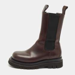 Pre Owned Bottega Veneta Brown Leather Storm Ankle Length Boots Size 37.5