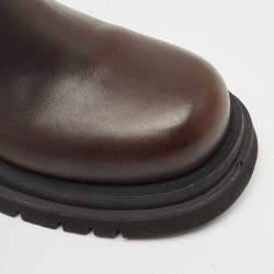 Pre Owned Bottega Veneta Brown Leather Storm Ankle Length Boots Size 37.5