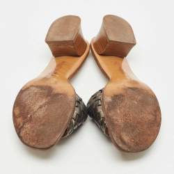 Pre Owned Bottega Veneta Metallic Intrecciato Leather Ravello Slide Sandals Size 37.5