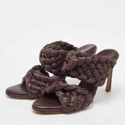 Pre Owned صندل سلايد بوتيغا فينيتا الرافيا البني الداكن ذا كيرف مقاس 38