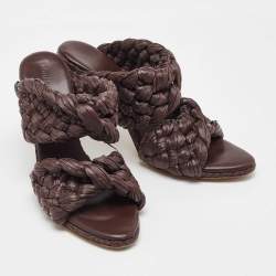 Pre Owned صندل سلايد بوتيغا فينيتا الرافيا البني الداكن ذا كيرف مقاس 38