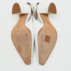 Pre Owned Bottega Veneta White Leather Almond Shape Slingback Pumps Size 36