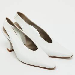 Pre Owned Bottega Veneta White Leather Almond Shape Slingback Pumps Size 36