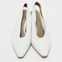 Pre Owned Bottega Veneta White Leather Almond Shape Slingback Pumps Size 36