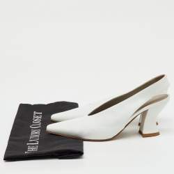 Pre Owned Bottega Veneta White Leather Almond Shape Slingback Pumps Size 36