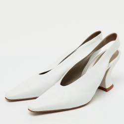 Pre Owned Bottega Veneta White Leather Almond Shape Slingback Pumps Size 36