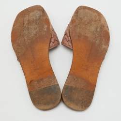 Pre Owned Bottega Veneta Light Brown Intreciatto Leather Flat Slide Sandals Size 37